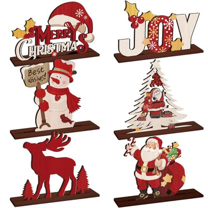 CroBlissful 6 Pcs Christmas Table Decor, Rustic Wooden Xmas Tabletop Signs - style: Christmas