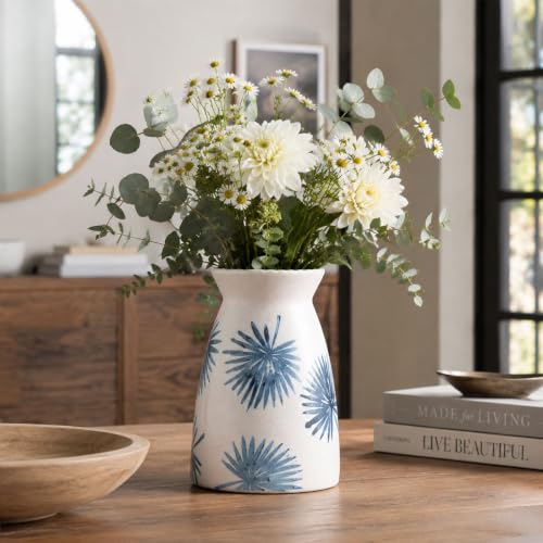 hjn Teal Ceramic Vase Modern Minimalist Table Centerpiece, Round Smooth Flower Holder for Living Room, Shelf, Mantel, Wedding & Home Decor -Cream-7" H - color: Teal-7inch