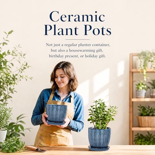 Ceramic Plant Pots, Modern Flower Pots, Small Plant Pots 4.5+5.5inch - color: Blue