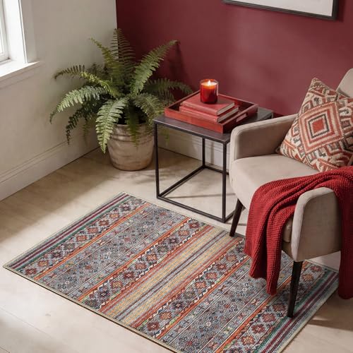 Keen Home Design Vintage Washable Entryway Rug, Non-Slip Low Pile, 2x3 - color: Grey/Multi, size: 2' x 3' (Rectangular)