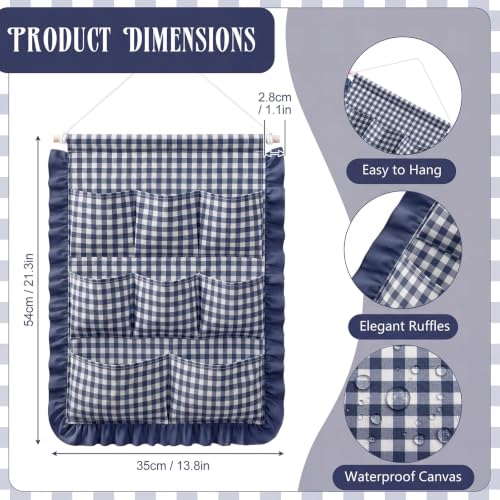 Amyhill Gingham Wall Hanging Organizer with Pocket Ruffled, Navy Blue - color: Navy Blue