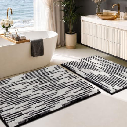 BSICPRO Bathroom Rugs Sets 2 Piece, Modern Bath Mat 20"x32"+16"x24", Black - color: Black and White, size: 20" x 32" Plus 16" x 24"