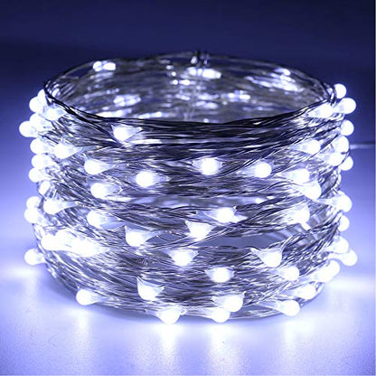 RUICHEN Fairy Lights Plug in 33 Ft 100 LED Silver Wire Lights, Cool White - color: Cool White