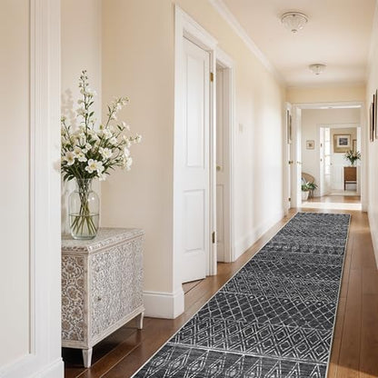 Moroccan 2'6"x12' Hallway Runner Rug: Washable Non Slip Bedroom Rugs Black - color: Black, size: 2'6" x 12' (Rectangular)