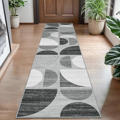 MUJOO Runner Rug Washable,2x8 Area Rugs Non Slip Modern Abstract Boho - color: Black and Grey, size: 2' x 8' (Rectangular)