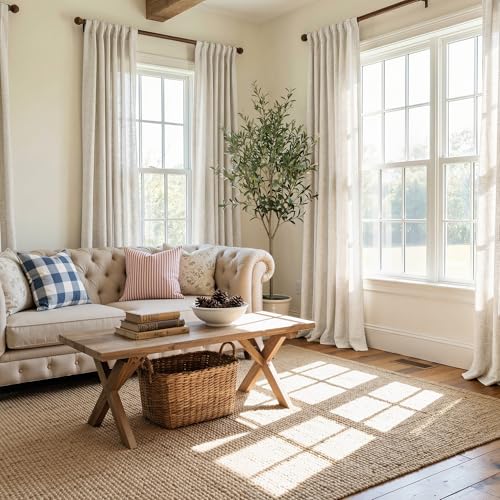 NICETOWN Faux Linen Curtains 84 inches Long 2 Panels for Bedroom, Rod Pocket & Back Tab Semi Sheer Window Treatments Light Filtering Drapes Home Decor for Living Room, Natural, W55 x L84 - color: Natural, size: 55"W x 84"L (Pack of 2)