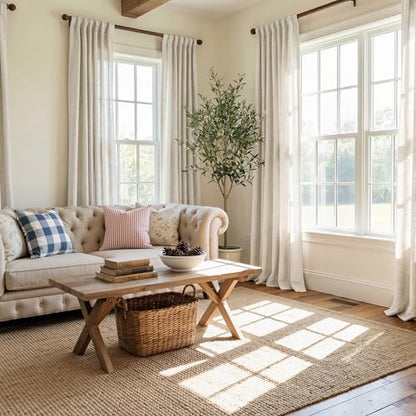 NICETOWN Natural Faux Linen Curtains 63 Inch Length 2 Panels, W55xL63 - color: Natural, size: 55"W x 63"L (Pack of 2)