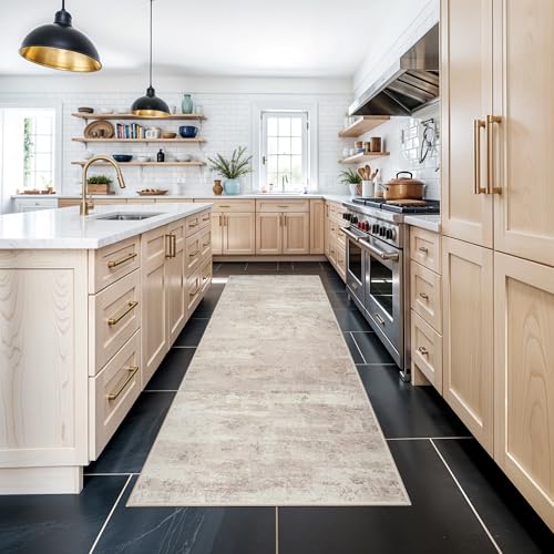 Rug Runner 3x8 for Hallway: Washable Non Slip Kitchen Entryway Carpet Low Plie Stain Resistant Rugs for Laundry Bedroom Indoor Foldable Modern Abstract Home Decor Floor Mat for Bathroom 3X8 Beige - color: Beige, size: 3' x 8' (Runner)