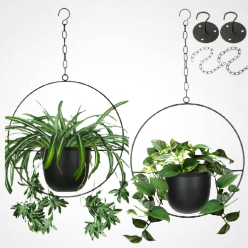 2 Pack Hanging Planter with 5.5" Pot, Metal Hanging Plant Holder - color: Black