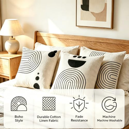 IcosaMro Boho Pillow Covers 18x18 Set of 4 Mid Century Black and White - color: Geometric Curve