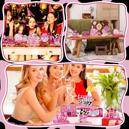 Marsui 12 Pcs Pink Cowgirl Party Decorations Western Table Wood Centerpiece - style: Cowgirl
