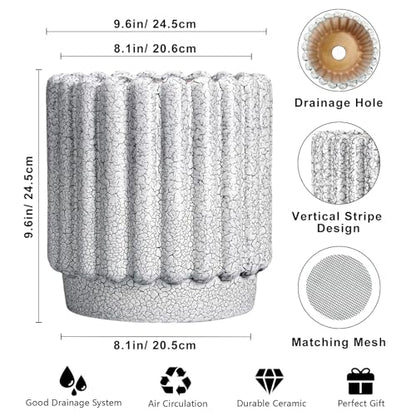 Ceramicfor Ceramic Flower Pot, 9.6 Inch, Black and White - color: Black and White, size: 9.6 Inch