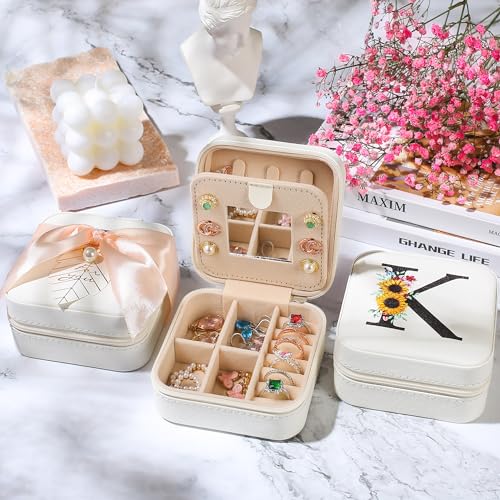 AYGXU Travel Jewelry Box for Women and Girls - Small Case With Initial A-Z - Teacher Gifts - color: white, size: M
