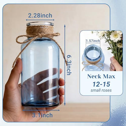 Mason Jar Glass Vases 6 Pack, Blue Flower Vase for Centerpieces - color: Blue