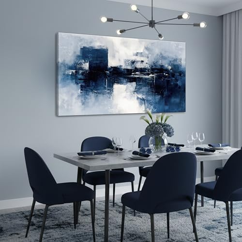 LKY ART Abstract Blue and White Canvas Wall Art, Large Painting Print - color: Light blue, size: 40"L x 20"W
