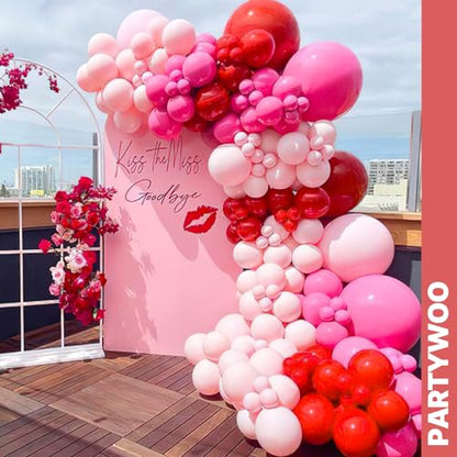 PartyWoo Pink and Red Balloons 66pcs 12 Inch Pink Red White Gold Balloons - color: Red-2863
