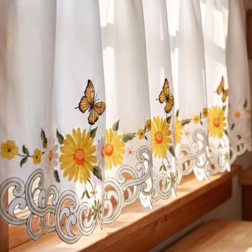 Molaxhome Beautiful Dazzling Embroidered Window Valance for Kitchen Decor - color: Yellow, size: 58"W x 14"L (Pack of 1)