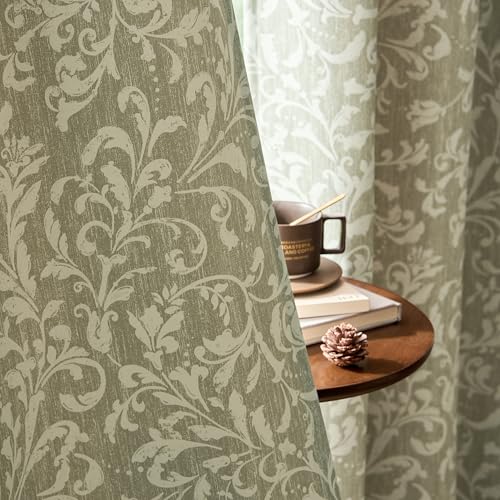 jinchan Sage Floral Curtians 96 Inch Room Darkening Grommet 2 Panels - color: *Dusty Sage, size: 50"W x 96"L (Pack of 2)