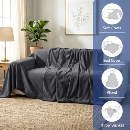 Chenille Couch Cover for Dogs Washable Boho Throw Blanket Washable - color: 01 Dark Gray, size: 71"×102"