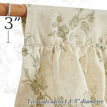 jinchan Alisa Ruffled Floral Valance Curtain 18 Inch 1 Panel Green on Linen - color: Alisa Green on Linen
