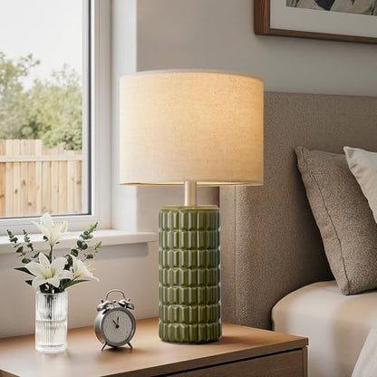Seealle 23" Modern Ceramic Table Lamps Set of 2, Lamps for Bedroom, Green - color: Green