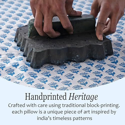 CPC Apatite Blue Block Print Ruffle Pillow Cover 18x18 Inch, Pack of 2 - color: Apatite Blue, size: 18" x 18" (Pack of 2)