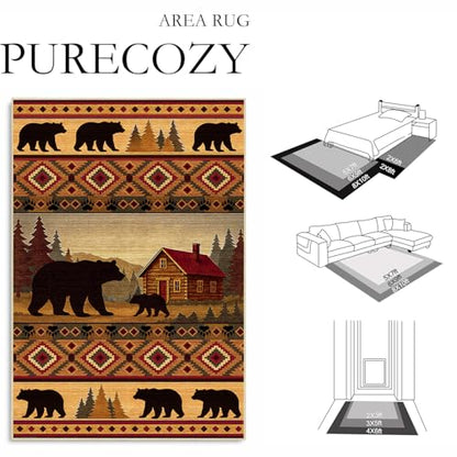 Cabin Bear Rug 3x5 for Bedroom Living Room Rustic Lodge Bear Area Rug - color: Cabin, size: 3' x 5' (Rectangular)