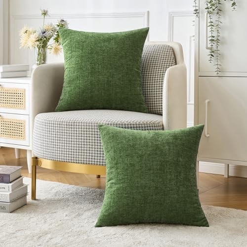 MIULEE Soft Chenille Throw Pillow Covers Moss Green 16x16 Inch Pack of 2 - color: Moss Green, size: 16" x 16" (Pack of 2)