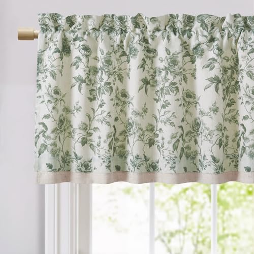 StangH Floral Valance Curtains for Small Window, W52 x L18, 1 Panel - color: Sage Green