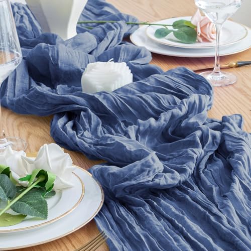 Cheesecloth Table Runner 10FT Blue Boho Gauze Rustic Sheer Runners - color: Blue, size: 1 Pack