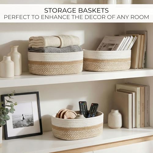 Beautiful Storage Basket Set of 3 - Sturdy Rope Baskets for Shelves - color: Beige-Brown