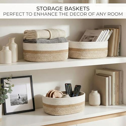 Beautiful Storage Basket Set of 3 - Sturdy Rope Baskets for Shelves - color: Beige-Brown