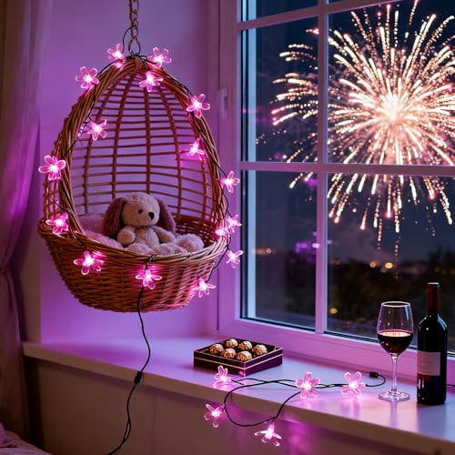 USB & Battery Powered Pink Cherry Blossom Flower String Lights Party Decor - color: Pink