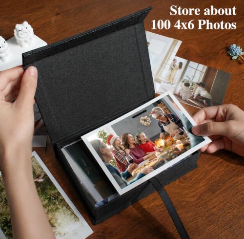 Photo Storage Box 4x6, Linen Photo Box - Black - color: Black, size: 4"x6"