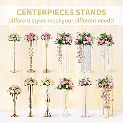 NUPTIO Tall Vase Table Centerpiece, 13.8", Gold, 10 Pcs | Crystal Metal Flower Holder Stand, for Wedding Reception, Tables, Road Lead, Party - color: Gold, size: 10 x M