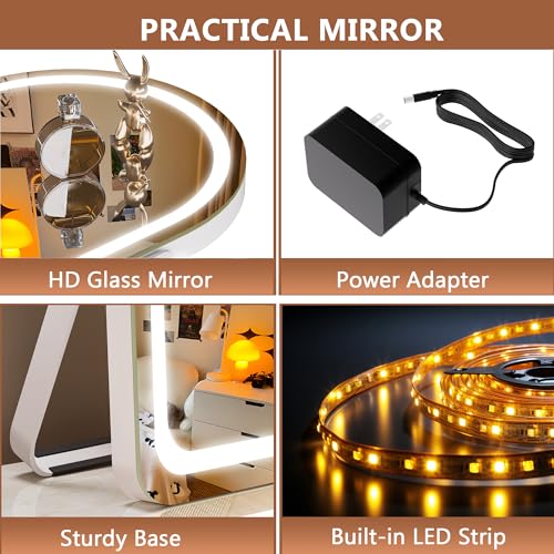 Hasipu Vanity Mirror with Lights, 11"× 14" Arched LED Makeup Mirror, Lighted Makeup Mirror with Lights, Smart Touch Control Dimmable 3 Modes Light 360°Rotation White - size: 11"L x 14"W