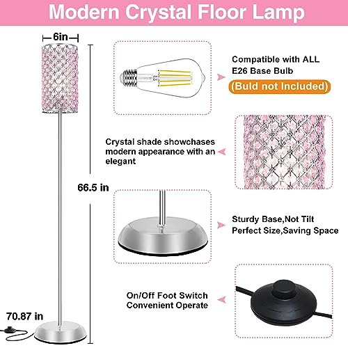 GyroVu Crystal Floor Lamp for Bedroom, Living Room Pink Floor Lamps Modern Tall Lamp with On/Off Foot Switch Glam Standing Light for Girls Bedroom Minimalism Pole Corner Lamp for Office Dorm Hotel - color: Pink