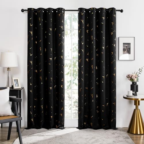 Deconovo Black Out Curtains 95 Inch Long, Curtains for Living Room Bedroom - color: Black/Floral Branch and Dots, size: 52"W x 95"L (Pack of 2)