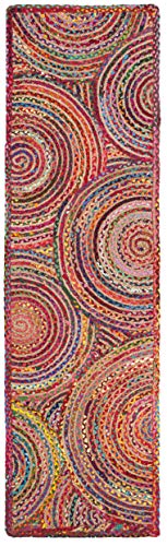 SAFAVIEH Cape Cod Collection Runner Rug - 2'3" x 10', Red & Multi, Handmade Boho Braided Circles Jute & Cotton, Ideal for High Traffic Areas in Living Room, Bedroom (CAP203A) - color: Red/Multi, size: 2'3" x 10' (Runner)