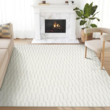 Abani Cream Area Rug for Living Room, Bedroom -Geometric Pattern - 5 x 8 -Durable & Easy to Clean - size: 5' x 8' (Rectangular)