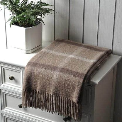 EP Mode 100% Pure Cashmere Throw Blanket for Sofa, Neutral Windowpane - color: Neutral Windowpane