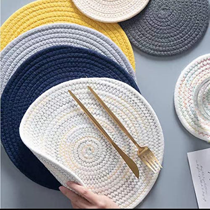 6 Pack Cotton Woven Placemats, 13.8 inches Round Plate Chargers Grey Thick Placemat Set Cotton Rope Braided Tablemats Rattan Tablemats Rustic Weave Placemats for Dining Table - color: Gray, size: Round Set of 6