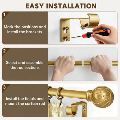 Gold Curtain Rods for Windows 72 to 144 Inch 7/8" Diameter Long - color: Gold, size: 36"-150"|1 Pack