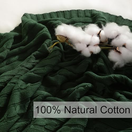 NTBAY Cotton Oversized Cable Knit Throw Blanket, 60 x 80, Dark Green - color: Dark Green, size: Twin(60"x80")