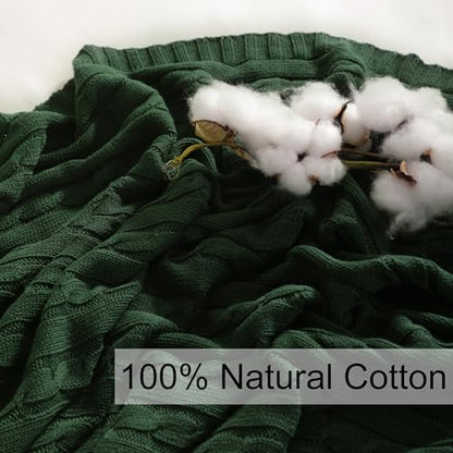 NTBAY Cotton Oversized Cable Knit Throw Blanket, 60 x 80, Dark Green - color: Dark Green, size: Twin(60"x80")