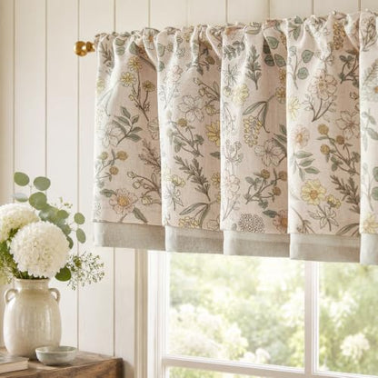 jinchan Maia Floral Linen Double Layer Valance 16 Inch 1 Panel Pink - color: Maia Pink on Linen, size: 50"W x 16"L (Pack of 1)