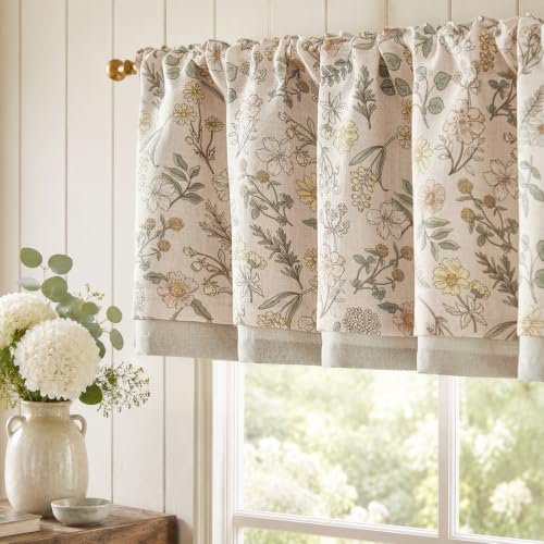 jinchan Maia Floral Linen Double Layer Valance 16 Inch 1 Panel Pink - color: Maia Pink on Linen, size: 50"W x 16"L (Pack of 1)