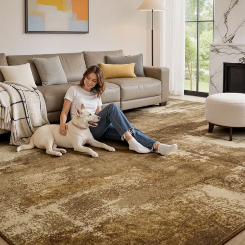Merelax 9x12 Brown Extra Large Washable Area Rug Non-Slip Faux Wool Rug - color: Brown, size: 9' x 12'(108''x144'')