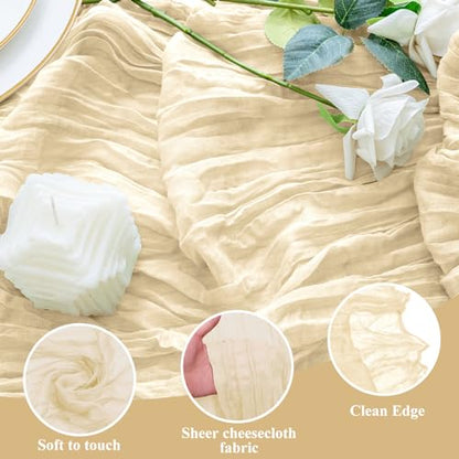 Cheesecloth Table Runner 10FT Beige Boho Gauze Rustic Sheer Runners - color: Beige, size: 1 Pack