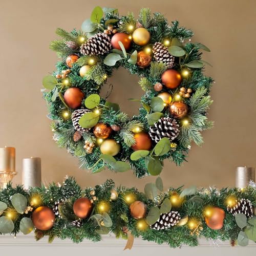 WANNA-CUL Pre-Lit 6ft Copper Gold Christmas Garland with 30 LED Lights - color: 07-copper Gold